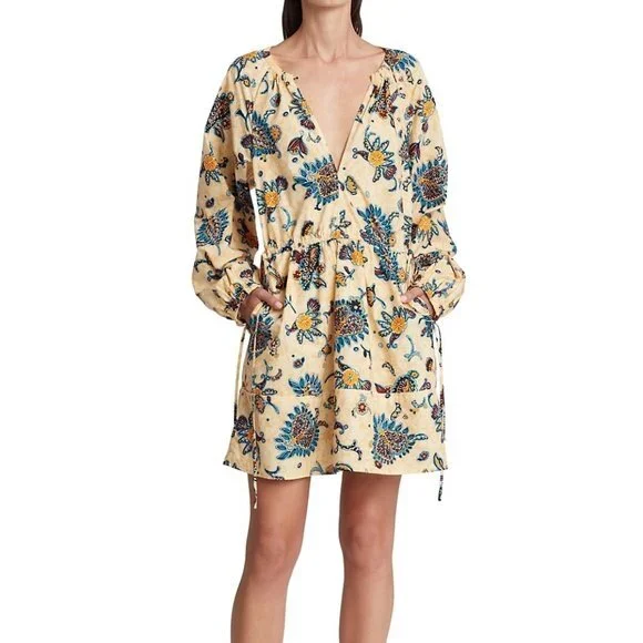 A.L.C Myra Women's Floral Long Sleeve V-Neck Mini Dress. Apricot. Size 4. Cute - Picture 1 of 15
